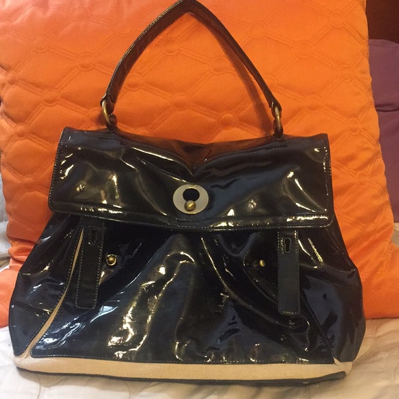 Dark Green Patent Leather Satchel - Picture 1 of 4